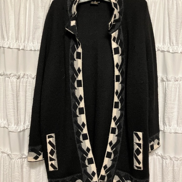 ALPACA 100%. “Mon Repose" long SWEATER coat in black/ white S-M WARM Beàutiful. - Picture 6 of 8